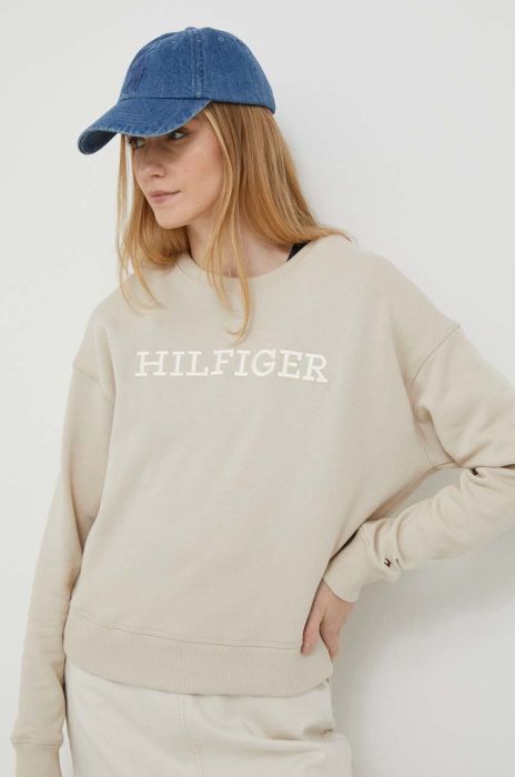 Бавовняна кофта Tommy Hilfiger жіноча колір бежевий з аплікацією (3268706)