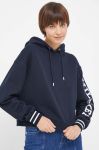 Бавовняна кофта Tommy Hilfiger жіноча колір синій з капюшоном з принтом (3316078)