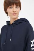 Бавовняна кофта Tommy Hilfiger жіноча колір синій з капюшоном з принтом (3316078)