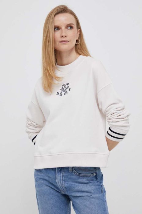 Бавовняна кофта Tommy Hilfiger жіноча колір бежевий меланж