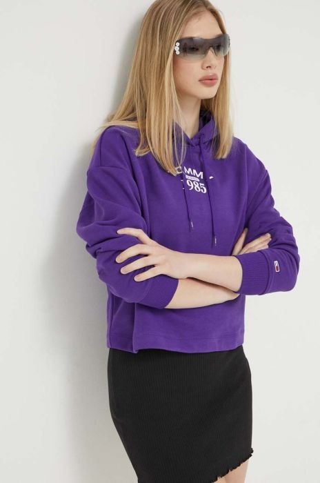 Кофта Tommy Jeans жіноча колір фіолетовий з капюшоном з принтом
