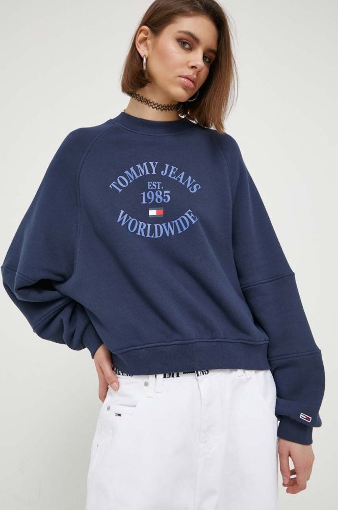 Бавовняна кофта Tommy Jeans жіноча колір синій з принтом (3302656)