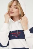 Кофта Tommy Jeans жіноча колір білий з капюшоном візерунок