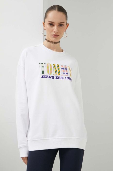 Бавовняна кофта Tommy Jeans жіноча колір білий з аплікацією (3365694)