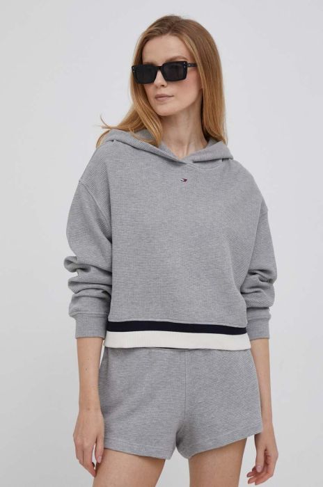 Кофта Tommy Hilfiger жіноча колір сірий з капюшоном візерунок