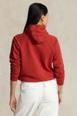 Бавовняна кофта Polo Ralph Lauren жіноча колір червоний з капюшоном з аплікацією