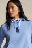 Бавовняна кофта Polo Ralph Lauren жіноча з капюшоном з аплікацією колір блакитний