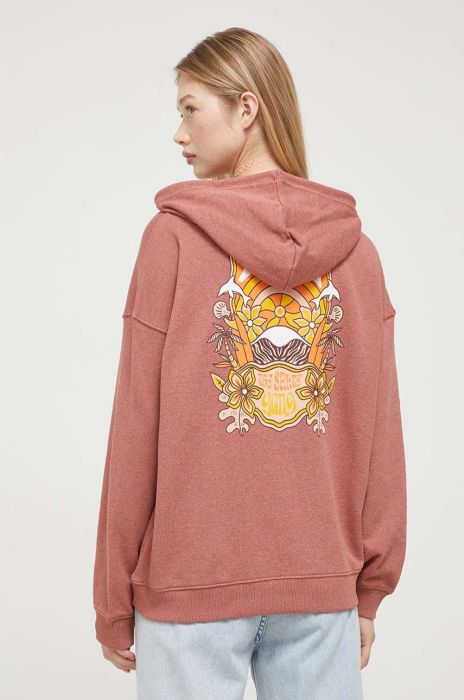 Кофта Roxy жіноча колір рожевий з капюшоном з принтом (3453455)