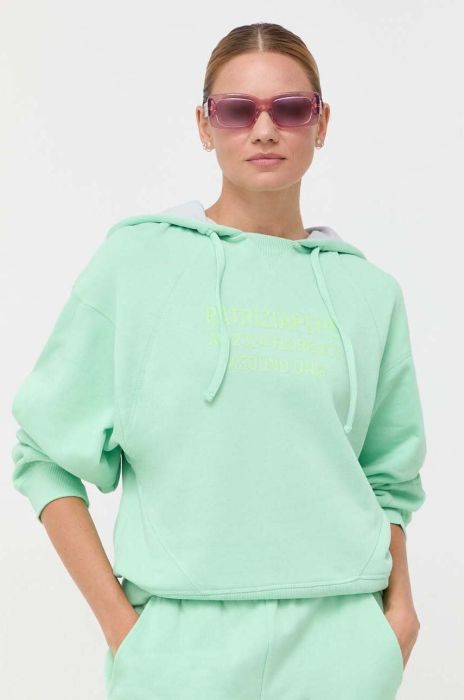 Бавовняна кофта Patrizia Pepe жіноча колір зелений з капюшоном з принтом (3390151)