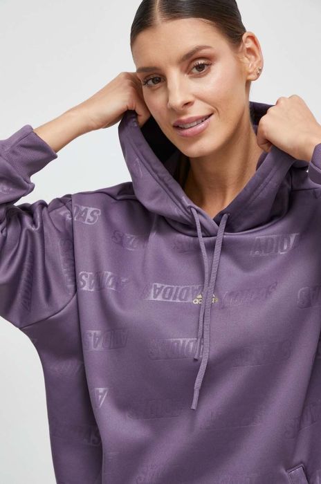 Кофта adidas жіноча колір фіолетовий з капюшоном візерунок (3605262)