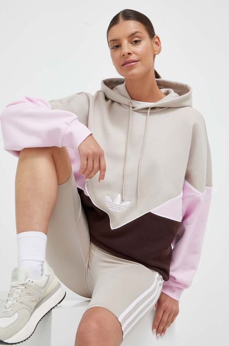 Кофта adidas Originals жіноча колір бежевий з капюшоном візерунок