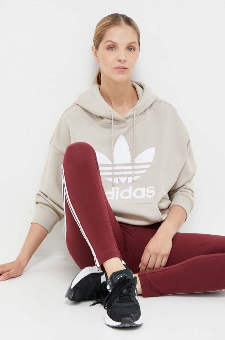 Бавовняна кофта adidas Originals жіноча колір бежевий з капюшоном з принтом