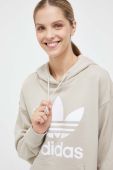 Бавовняна кофта adidas Originals жіноча колір бежевий з капюшоном з принтом