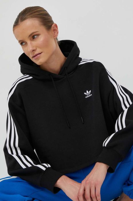 Кофта adidas Originals жіноча колір чорний з капюшоном з аплікацією (3393764)