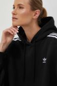 Кофта adidas Originals жіноча колір чорний з капюшоном з аплікацією (3393764)