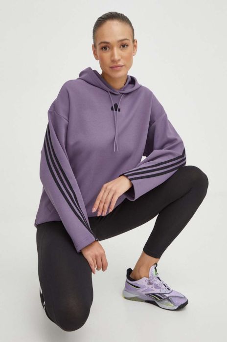 Кофта adidas жіноча колір фіолетовий з капюшоном з аплікацією (3650326)