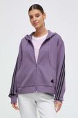 Кофта adidas жіноча колір фіолетовий з капюшоном з аплікацією (3605275)