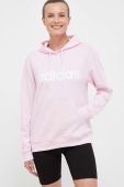 Бавовняна кофта adidas жіноча колір рожевий з капюшоном з принтом (3351274)