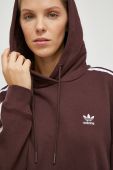 Бавовняна кофта adidas Originals жіноча колір коричневий з капюшоном візерунок