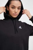 Бавовняна кофта adidas жіноча колір чорний з капюшоном з аплікацією (3324545)