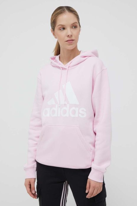 Кофта adidas жіноча колір рожевий з капюшоном з принтом (3305767)