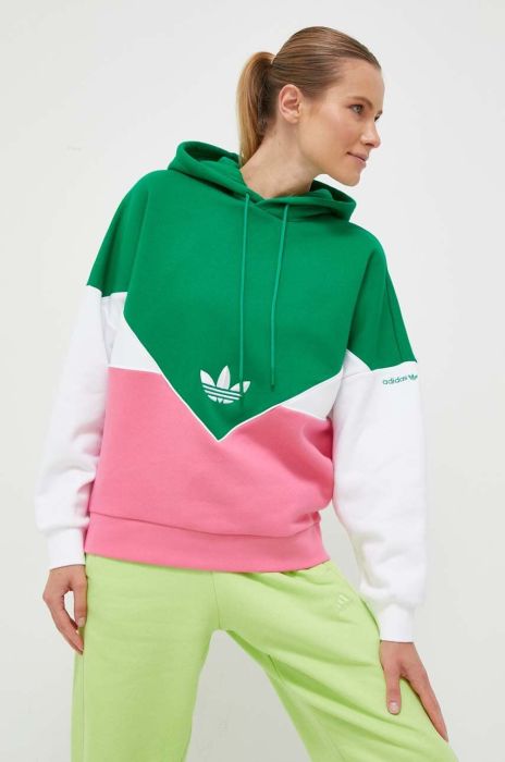 Кофта adidas Originals жіноча колір зелений з капюшоном візерунок