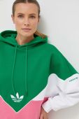 Кофта adidas Originals жіноча колір зелений з капюшоном візерунок