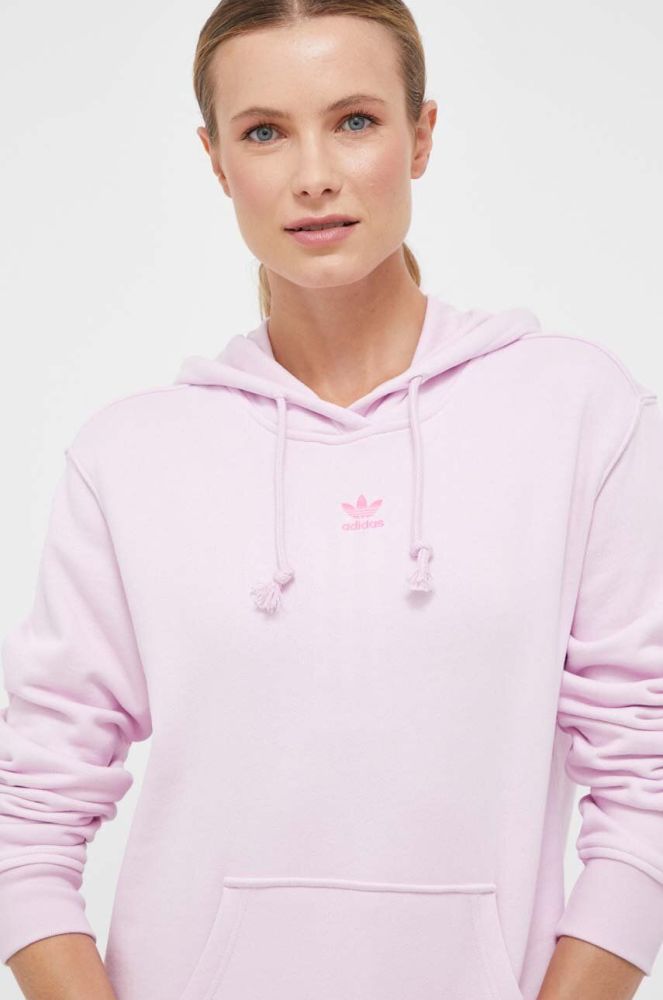 Бавовняна кофта adidas Originals жіноча колір фіолетовий з капюшоном однотонна (3359803)