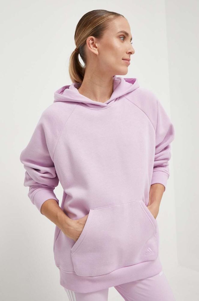 Кофта adidas жіноча колір рожевий з капюшоном однотонна (3644645)