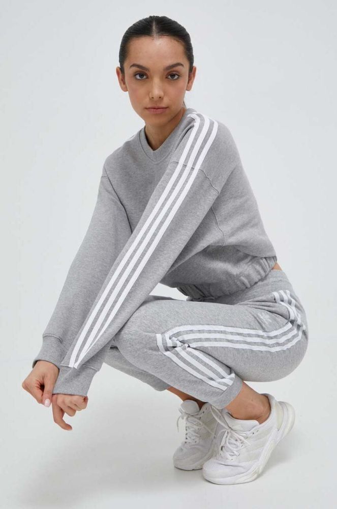 Бавовняна кофта adidas жіноча колір сірий меланж