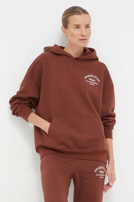 Кофта Fila жіноча колір коричневий з капюшоном з аплікацією
