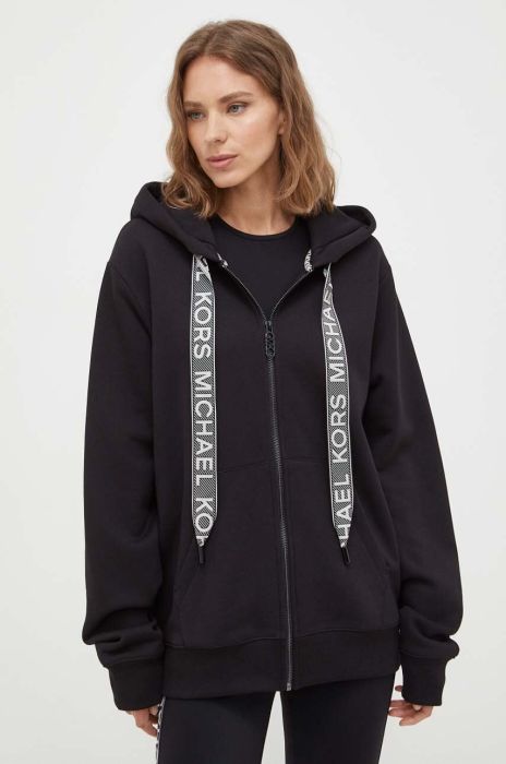 Бавовняна кофта MICHAEL Michael Kors жіноча колір чорний з капюшоном однотонна