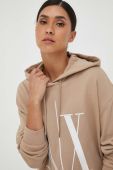 Бавовняна кофта Armani Exchange жіноча колір бежевий з капюшоном з аплікацією