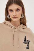 Кофта Armani Exchange жіноча колір бежевий з капюшоном з аплікацією