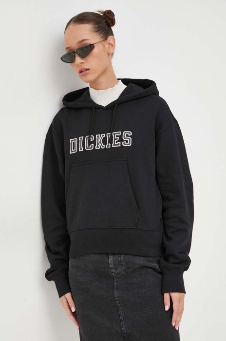 Бавовняна кофта Dickies жіноча колір чорний з капюшоном з принтом (3647769)