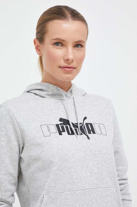 Кофта Puma жіноча колір сірий з капюшоном з принтом (3441502)