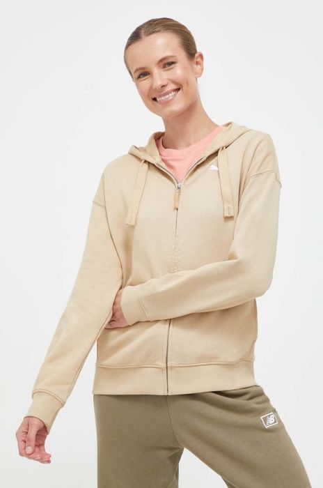 Бавовняна кофта Puma жіноча колір бежевий з капюшоном однотонна (3441519)
