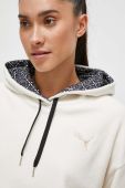 Флісова кофта Puma колір бежевий з капюшоном однотонна