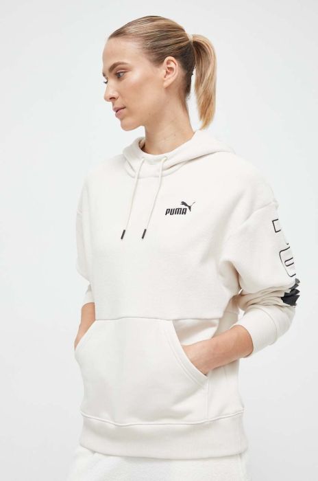Кофта Puma жіноча колір бежевий з капюшоном з принтом (3653454)
