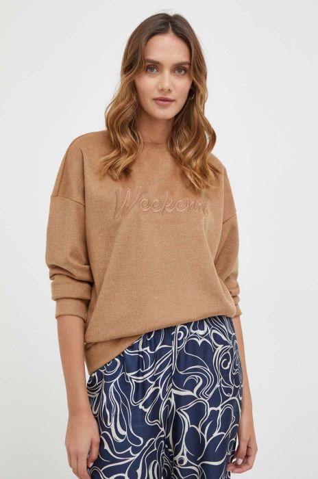 Кофта з вовною Weekend Max Mara колір коричневий з аплікацією