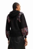 Бавовняна кофта Desigual жіноча колір чорний з капюшоном візерунок