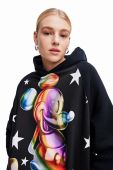 Бавовняна кофта Desigual x Disney жіноча колір чорний з капюшоном з принтом