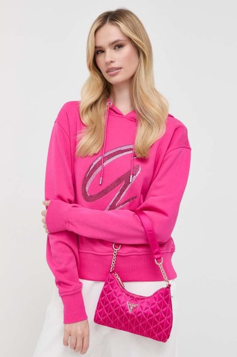 Кофта Guess жіноча колір рожевий з капюшоном з аплікацією (3503677)