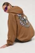 Кофта Vans жіноча колір коричневий з капюшоном з принтом (3488881)