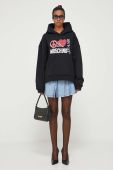 Бавовняна кофта Moschino Jeans жіноча колір чорний з капюшоном однотонна (3402880)