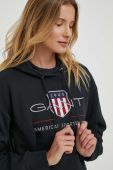 Кофта Gant жіноча колір чорний з капюшоном з аплікацією