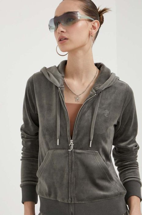 Кофта Juicy Couture Robertson жіноча колір сірий з капюшоном однотонна