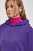 Бавовняна кофта Boss Orange BOSS ORANGE жіноча колір фіолетовий з капюшоном з принтом