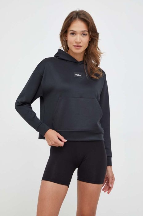 Кофта лаунж HUGO колір чорний з капюшоном однотонна (3570854)