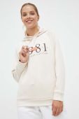 Кофта Guess жіноча колір бежевий з капюшоном з принтом (3545754)
